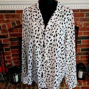 White Long Sleeve Button Up with Black Brush Strokes. Classy and Lightweight.